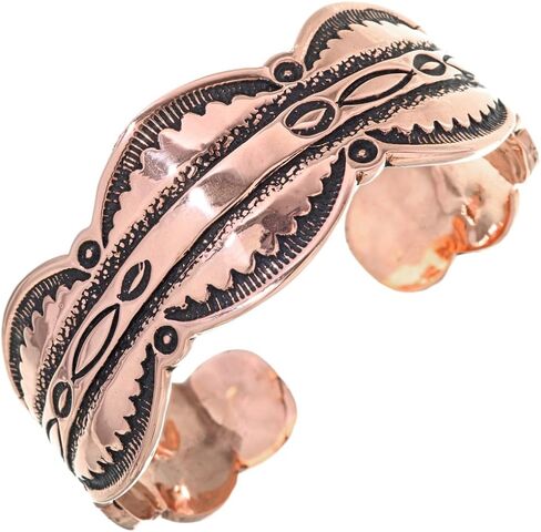 Alltribes Navajo Hammered Copper Tribal Cuff Traditional Pattern Heavy Gauge Mens Bracelet 80380 in Saudi Arabia