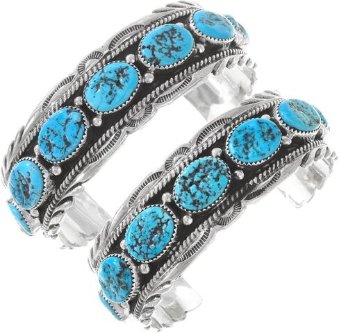 Alltribes Navajo Natural Kingman الفيروز الكتلة الفضة الكفة الثقيلة المقياس المطروق الاسترليني صف نمط سوار 0031 in Kuwait