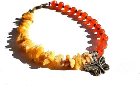Yellow Jade Uncut and Round Beads Bracelet - Yellow Orange in Saudi Arabia