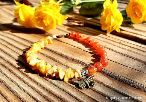 Yellow Jade Uncut and Round Beads Bracelet - Yellow Orange in Saudi Arabia