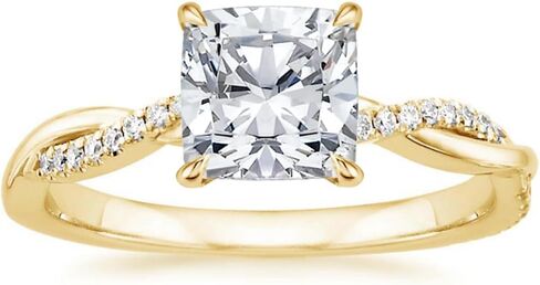Handmade 2 CT Cushion Cut Colorless Moissanite Engagement Ring for Women Solitaire Wedding Ring Petite Twisted Shank Bridal Anniversary Ring Promise Gifts 10K/14K/18K Solid Yellow Gold in Kuwait