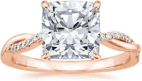 Handmade 3 CT Cushion Cut Colorless Moissanite Engagement Ring for Women Solitaire Wedding Ring Petite Twisted Shank Bridal Anniversary Ring Promise Gifts Her 10K/14K/18K Solid Rose Gold in Kuwait