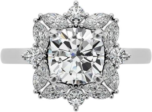 Gemonite اليدوية 2 قيراط وسادة قطع مويسانيتي عديم اللون خاتم الخطوبة للنساء العنقودية هالة العتيقة خاتم الزفاف خاتم الذكرى السنوية وعد هدية لها 925 الفضة الاسترليني in Kuwait