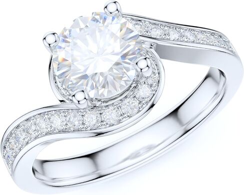 Sterling Silver Handmade Fall In Love Curved Shank 1CT Simulated Round Brilliant Cut Diamond or Genuine Moissanite Promise Engagement Ring Bridal in Saudi Arabia