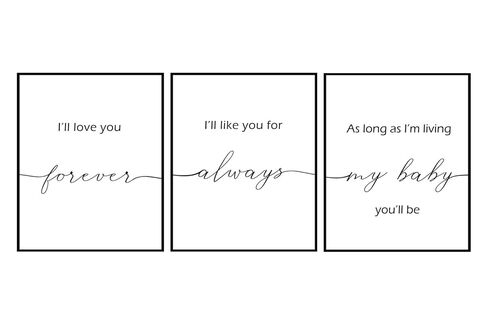 Set Of 3 8X10 Inches Prints I'll Love You Forever Mailed Prints Nursery Wall Art, Nursery Decor, Baby Shower Gift, Baby Girl Nursery, Baby Boy Nursery No Framed in Saudi Arabia