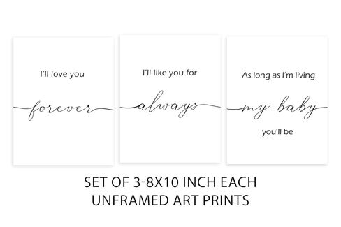 Set Of 3 8X10 Inches Prints I'll Love You Forever Mailed Prints Nursery Wall Art, Nursery Decor, Baby Shower Gift, Baby Girl Nursery, Baby Boy Nursery No Framed in Saudi Arabia