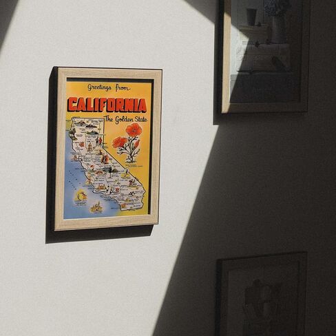 California Vintage Map Canvas Poster - Golden State Landmark Design Wall Decor for Home Office - Classic Road Trip Style Artwork - 16x20 Unframed Canvas Print in Kuwait