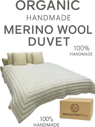 WOOLEXPERTTurkey Handmade Merino Wool Duvet Comforter–%100 Turkish Wool Filling-Winter Cream&White Colour Options–Crib,Twin,Queen,King US Sizes–Natural Bedding (White, Queen) in Saudi Arabia