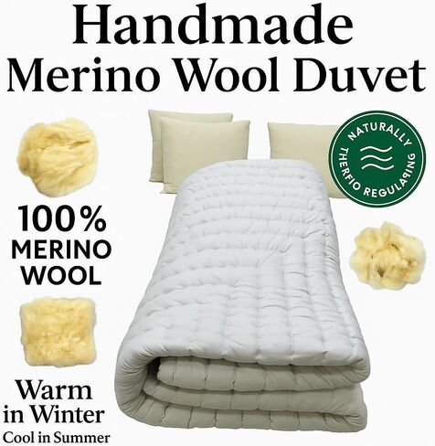 WOOLEXPERTTurkey Handmade Merino Wool Duvet Comforter–%100 Turkish Wool Filling-Winter Cream&White Colour Options–Crib,Twin,Queen,King US Sizes–Natural Bedding (White, Queen) in Saudi Arabia
