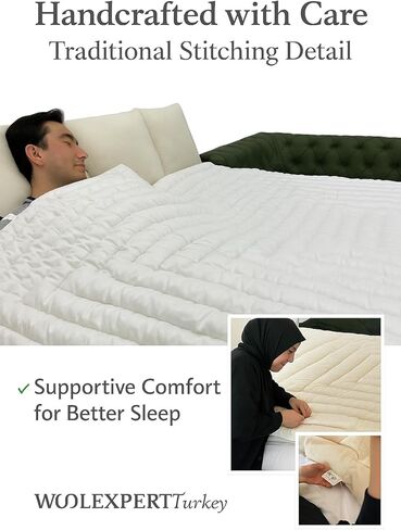 WOOLEXPERTTurkey Handmade Merino Wool Duvet Comforter–%100 Turkish Wool Filling-Winter Cream&White Colour Options–Crib,Twin,Queen,King US Sizes–Natural Bedding (White, Queen) in Saudi Arabia