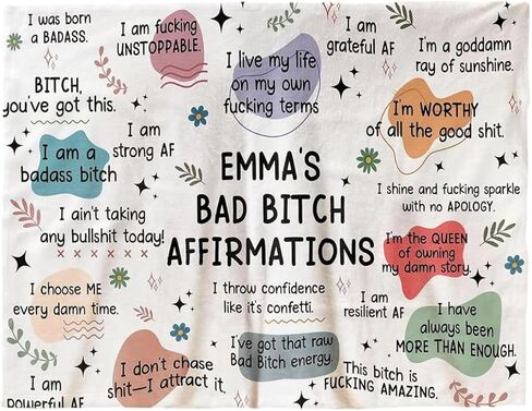 Bad Bitch Affirmations Blanket Funny Self Love Blanket Gift for Coworkers Friends Boss Gift Bad B*Tch Gifts Badass Affirmations Gifts for Women Girls Daily Reminder Personalized Blankets in Saudi Arabia