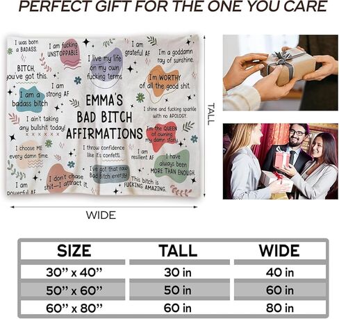 Bad Bitch Affirmations Blanket Funny Self Love Blanket Gift for Coworkers Friends Boss Gift Bad B*Tch Gifts Badass Affirmations Gifts for Women Girls Daily Reminder Personalized Blankets in Saudi Arabia
