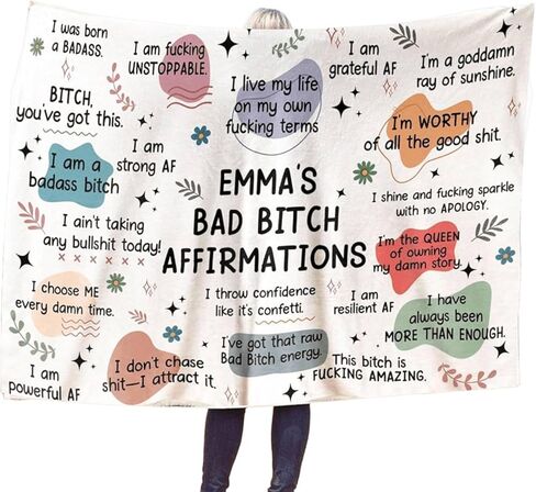 Bad Bitch Affirmations Blanket Funny Self Love Blanket Gift for Coworkers Friends Boss Gift Bad B*Tch Gifts Badass Affirmations Gifts for Women Girls Daily Reminder Personalized Blankets in Saudi Arabia