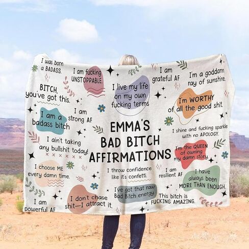 Bad Bitch Affirmations Blanket Funny Self Love Blanket Gift for Coworkers Friends Boss Gift Bad B*Tch Gifts Badass Affirmations Gifts for Women Girls Daily Reminder Personalized Blankets in Saudi Arabia
