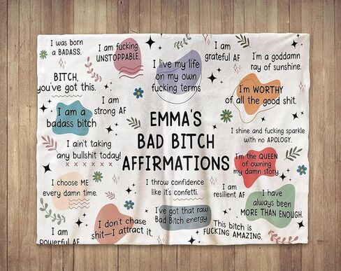 Bad Bitch Affirmations Blanket Funny Self Love Blanket Gift for Coworkers Friends Boss Gift Bad B*Tch Gifts Badass Affirmations Gifts for Women Girls Daily Reminder Personalized Blankets in Saudi Arabia