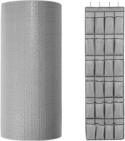 بطانة درج ناعمة من Gorilla Grip ومنظم أحذية فوق الباب، مقاس بطانة الدرج 12x20، غير لاصق، حامل الأحذية يتضمن 24 جيبًا، شبكي، كلاهما باللون الرمادي، حزمة من قطعتين in Kuwait