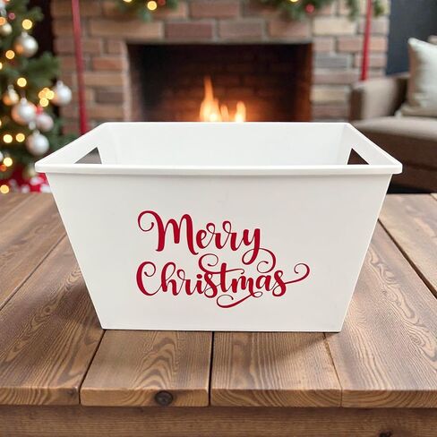 Personalized Merry Christmas Red Gift Basket - Plastic Custom Xmas Winter Bin - Holiday Minimalist Decor in Saudi Arabia