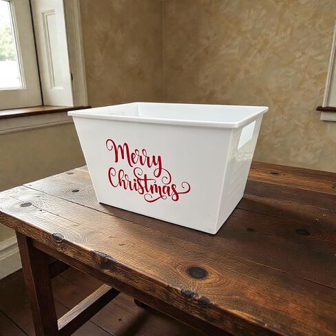 Personalized Merry Christmas Red Gift Basket - Plastic Custom Xmas Winter Bin - Holiday Minimalist Decor in Saudi Arabia