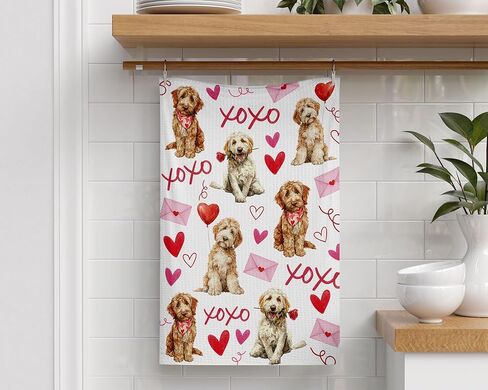 Doodle Dog Valentine Towel – 16x24 Waffle Weave Microfiber Dish Towel – Cute Puppy Kitchen Hand Towel for Valentine’s Day Decor – Absorbent, Lint for Dog Lovers in Saudi Arabia