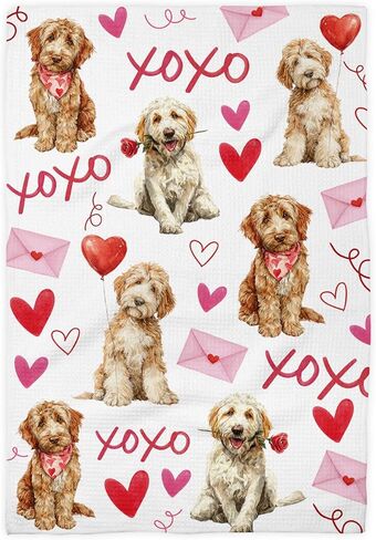 Doodle Dog Valentine Towel – 16x24 Waffle Weave Microfiber Dish Towel – Cute Puppy Kitchen Hand Towel for Valentine’s Day Decor – Absorbent, Lint for Dog Lovers in Saudi Arabia