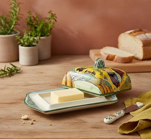 CERAMICHE D'ARTE PARRINI- طبق زبدة سيراميك إيطالي مرسومة يدويًا ديك مزخرف صنع في إيطاليا فخار فني توسكاني in Kuwait