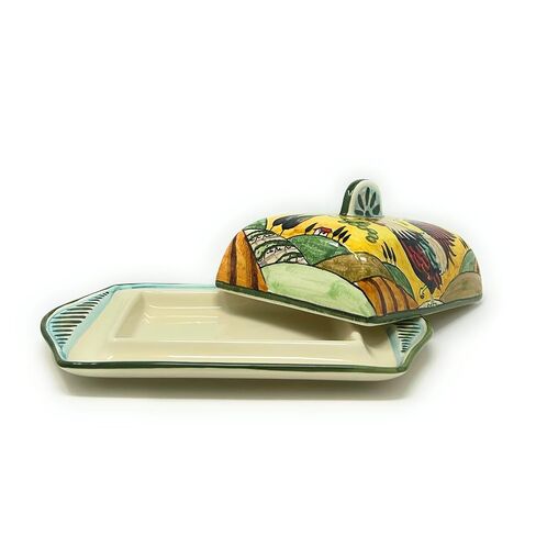 CERAMICHE D'ARTE PARRINI- طبق زبدة سيراميك إيطالي مرسومة يدويًا ديك مزخرف صنع في إيطاليا فخار فني توسكاني in Kuwait