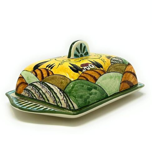 CERAMICHE D'ARTE PARRINI- طبق زبدة سيراميك إيطالي مرسومة يدويًا ديك مزخرف صنع في إيطاليا فخار فني توسكاني in Kuwait