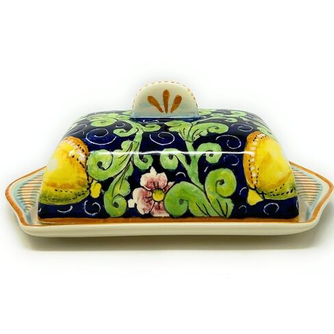 CERAMICHE D'ARTE PARRINI- طبق زبدة سيراميك إيطالي مطلي يدويًا بالليمون المزخرف صنع في إيطاليا فخار فني توسكاني in Kuwait