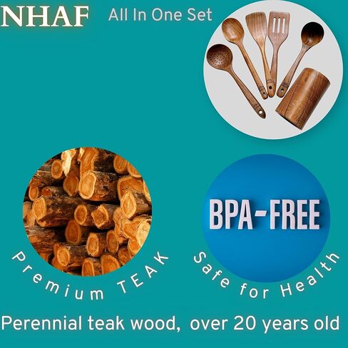ملاعق صحية من خشب الساج الفاخر، ملعقة متينة صديقة للبيئة، مجموعة أدوات خشبية مع حامل وحقيبة قماش، هدايا طبخ خشبية للأم in Kuwait