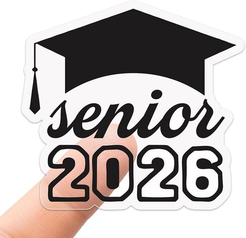 Senior 2026 Graduation Stickers - 120pcs Transparent Irregular Die-Cut Grad Stickers with Grad Cap Design, Perfect for Class of 2026 Party Favors, Envelop Seals, Easy Peel & Stick, 2" (Black Foil) in Saudi Arabia