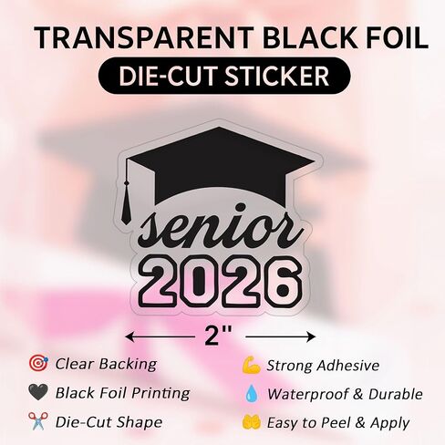 Senior 2026 Graduation Stickers - 120pcs Transparent Irregular Die-Cut Grad Stickers with Grad Cap Design, Perfect for Class of 2026 Party Favors, Envelop Seals, Easy Peel & Stick, 2" (Black Foil) in Saudi Arabia