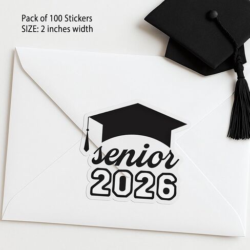 Senior 2026 Graduation Stickers - 120pcs Transparent Irregular Die-Cut Grad Stickers with Grad Cap Design, Perfect for Class of 2026 Party Favors, Envelop Seals, Easy Peel & Stick, 2" (Black Foil) in Saudi Arabia