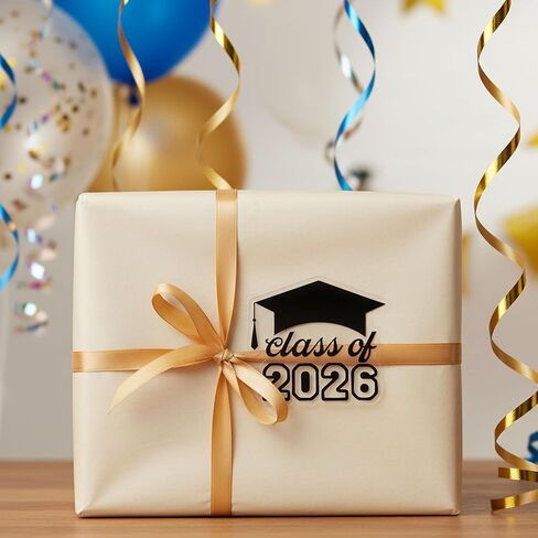 ملصقات قبعة التخرج لعام 2026 - 120 قطعة من ملصقات التخرج الشفافة المقطوعة بالقالب، مثالية لحفلات التخرج لعام 2026، والمغلف، والهدايا والديكورات، 2 بوصة (رقائق معدنية سوداء) in Saudi Arabia