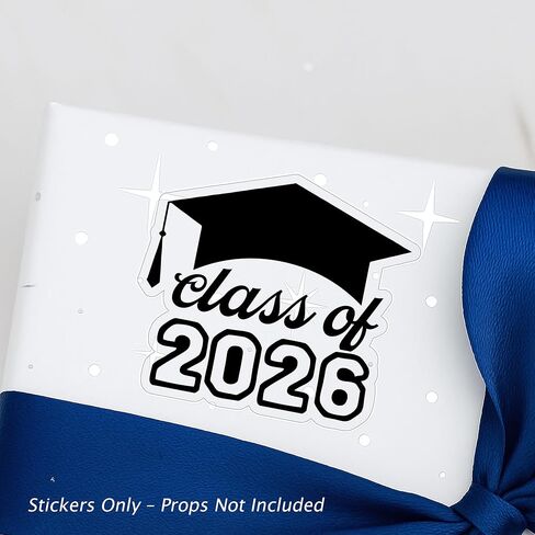 ملصقات قبعة التخرج لعام 2026 - 120 قطعة من ملصقات التخرج الشفافة المقطوعة بالقالب، مثالية لحفلات التخرج لعام 2026، والمغلف، والهدايا والديكورات، 2 بوصة (رقائق معدنية سوداء) in Saudi Arabia