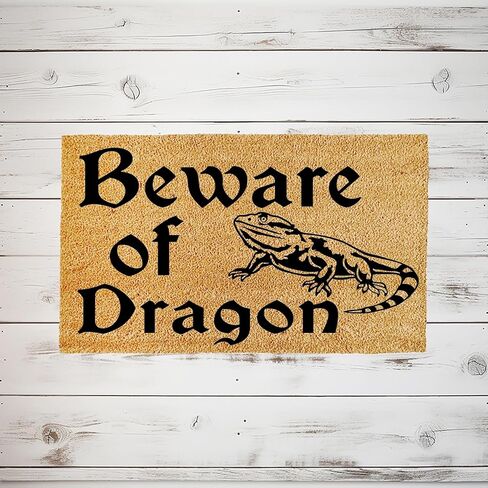 Doormat Beware of Bearded Dragon | Funny Welcome Mat Housewarming Gift Closing Last Name Door Beardie stk1926 in Saudi Arabia