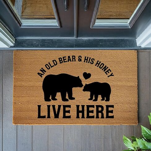 Doormat an Old Bear and His Honey Live Here | Cabin Decor Funny Welcome Mat Door Gift stk2057 in Saudi Arabia