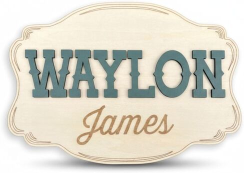 Personalized Cowboy Western Baby Announcement Sign – Custom Name Engraved Belt Buckle Shape Birth Stat Plaque, 7.5" x 5.1" Newborn Photo Prop (NAME SIGN) in Saudi Arabia