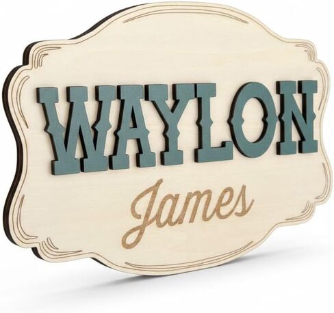 Personalized Cowboy Western Baby Announcement Sign – Custom Name Engraved Belt Buckle Shape Birth Stat Plaque, 7.5" x 5.1" Newborn Photo Prop (NAME SIGN) in Saudi Arabia