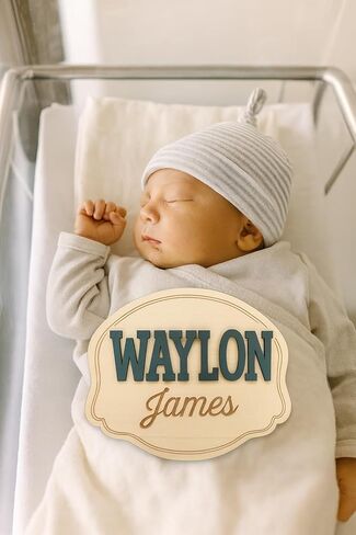 Personalized Cowboy Western Baby Announcement Sign – Custom Name Engraved Belt Buckle Shape Birth Stat Plaque, 7.5" x 5.1" Newborn Photo Prop (NAME SIGN) in Saudi Arabia