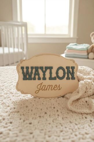 Personalized Cowboy Western Baby Announcement Sign – Custom Name Engraved Belt Buckle Shape Birth Stat Plaque, 7.5" x 5.1" Newborn Photo Prop (NAME SIGN) in Saudi Arabia