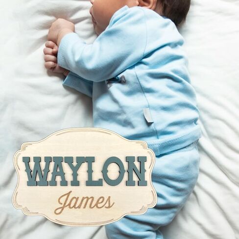 Personalized Cowboy Western Baby Announcement Sign – Custom Name Engraved Belt Buckle Shape Birth Stat Plaque, 7.5" x 5.1" Newborn Photo Prop (NAME SIGN) in Saudi Arabia