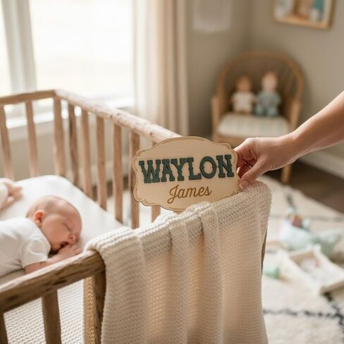 Personalized Cowboy Western Baby Announcement Sign – Custom Name Engraved Belt Buckle Shape Birth Stat Plaque, 7.5" x 5.1" Newborn Photo Prop (NAME SIGN) in Saudi Arabia