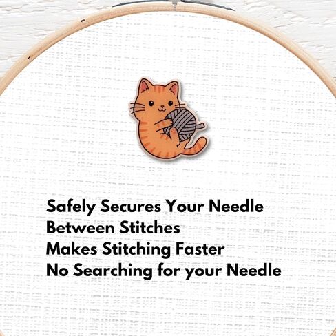Cute Orange Cat with Yarn Magnetic Needle Minder – Cat Lover Gift for Cross Stitch, Embroidery, Quilting & Sewing – Strong Magnet Needle Holder Accessory in Saudi Arabia