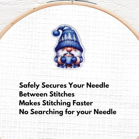 Blue Winter Gnome Needle Minder with Hot Cocoa – Magnetic Needle Holder for Cross Stitch, Embroidery & Sewing – Cozy Christmas Gnome Needle Magnet in Saudi Arabia