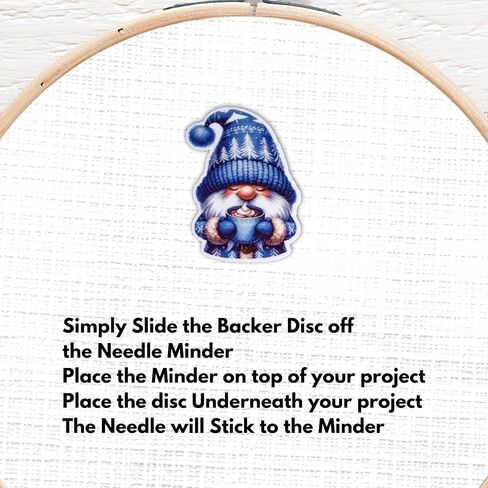 Blue Winter Gnome Needle Minder with Hot Cocoa – Magnetic Needle Holder for Cross Stitch, Embroidery & Sewing – Cozy Christmas Gnome Needle Magnet in Saudi Arabia