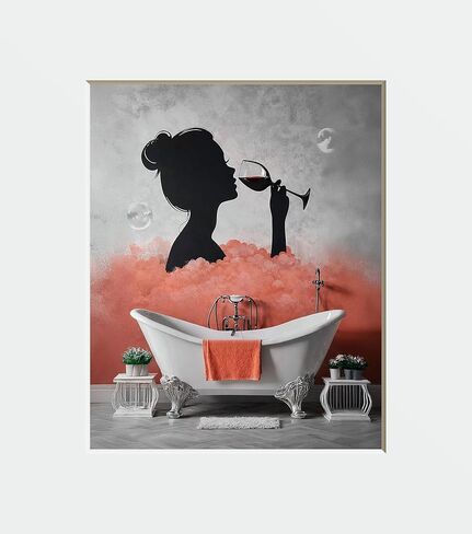 Coral Sunflowers in Tub Wall Art Print – Bathroom Modern Floral Art, 8x10 Print Matted to 11x14 White Mat (USA Handmade (Sunflowers in Tub) in Saudi Arabia