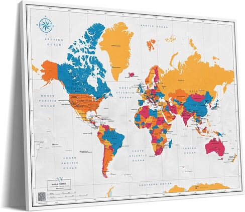 لوحة دبابيس لخريطة العالم مع دبابيس، أفضل هدية للأشخاص الذين يسافرون، هدية للمسافر بألوان مختلفة مقاس 22 بوصة × 16 بوصة | بواسطة خريطة Pin Adventure (تكنيكولور، الأماكن التي يجب زيارتها) in Kuwait