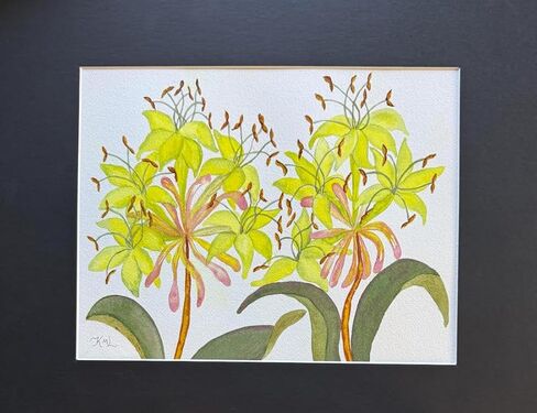 Painting Watercolor Wall Art Original Flower Sunflower Yellow Brown Orange Green Leaves 11x14 White Mat 16x20 Hand Painted Home Decor in Saudi Arabia