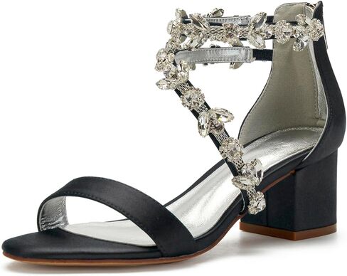 Anna's Bridal Women's Low Block Heel Sandals Chunky Ankle Strap Crystal Wedding Dress Shoes Low Heel Comfortable Pump Sandals in Kuwait