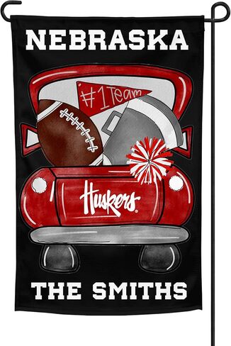 Traci's Fun Creations Nebraska Huskers علم حديقة مزدوج الجوانب، تصميم شاحنة كرة القدم رقم 1 لفريق كرة القدم، 18 × 12 بوصة، ديكور الفناء (علم الحديقة مع مشبك) in Saudi Arabia